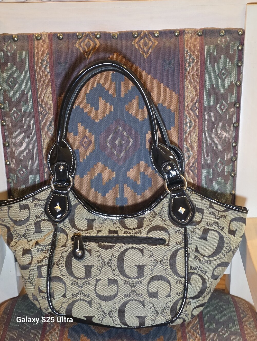 Y2K Monogram Studded Shoulder Bag McBling G Hobo Faux Patent Trim - Picture 11 of 17